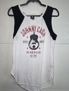 Kohl's White Graphic Tank with Black Guitar Print and Red Lettering